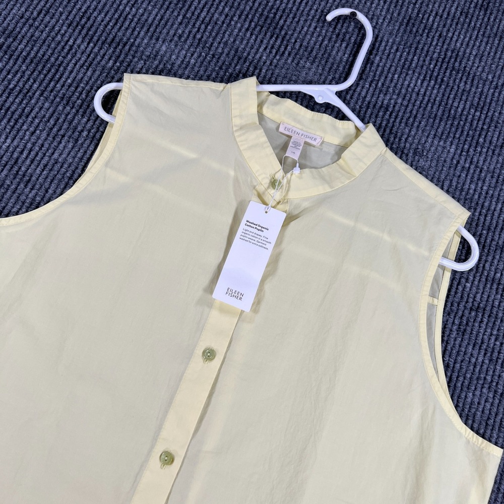 Eileen Fisher Shirt Womens Size Large Yellow Sleeveless Button Up Mandarin New